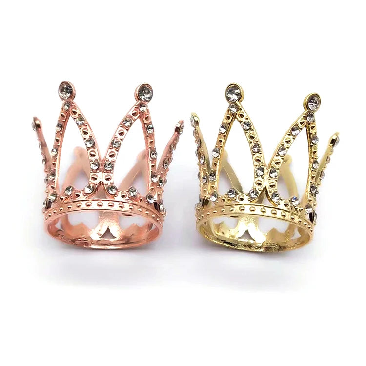 2025 Fashion Mini Birthday Crown Cake Decoration Crystal Rhinestone Small Peach Heart Crown for Children's Birthday Party Tiara