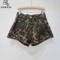 2024 New Retro Leopard Print Wide Legs a Word High Waist Denim Shorts Women