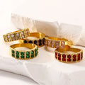 High End Fashion Waterproof Jewelry 18k Gold Plated Stainless Steel Ring Double Layer Multicolor Geometric Zircon Ring