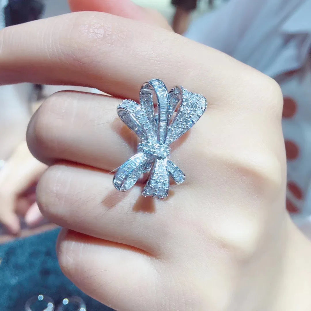 2020 Designer Silver Ring 925 Dainty Bow 18k Gold Plated Finger Cz Rings Jewelry Women Diamond MegaBDM