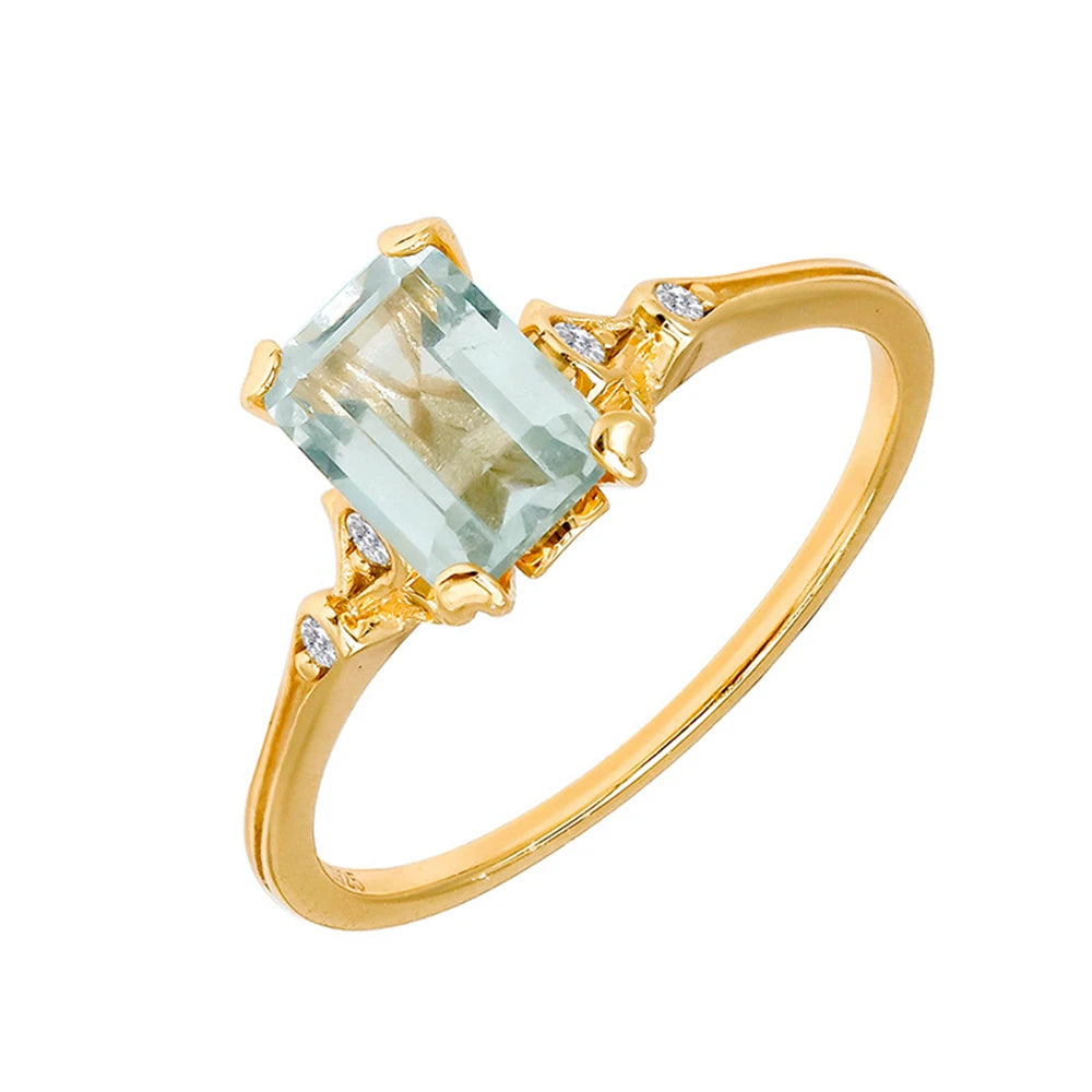 Natural Elegance 925 Silver Gemstone Geometric Square 7*7 Stone Green Amethyst Ring Ocean Energy Jewelry