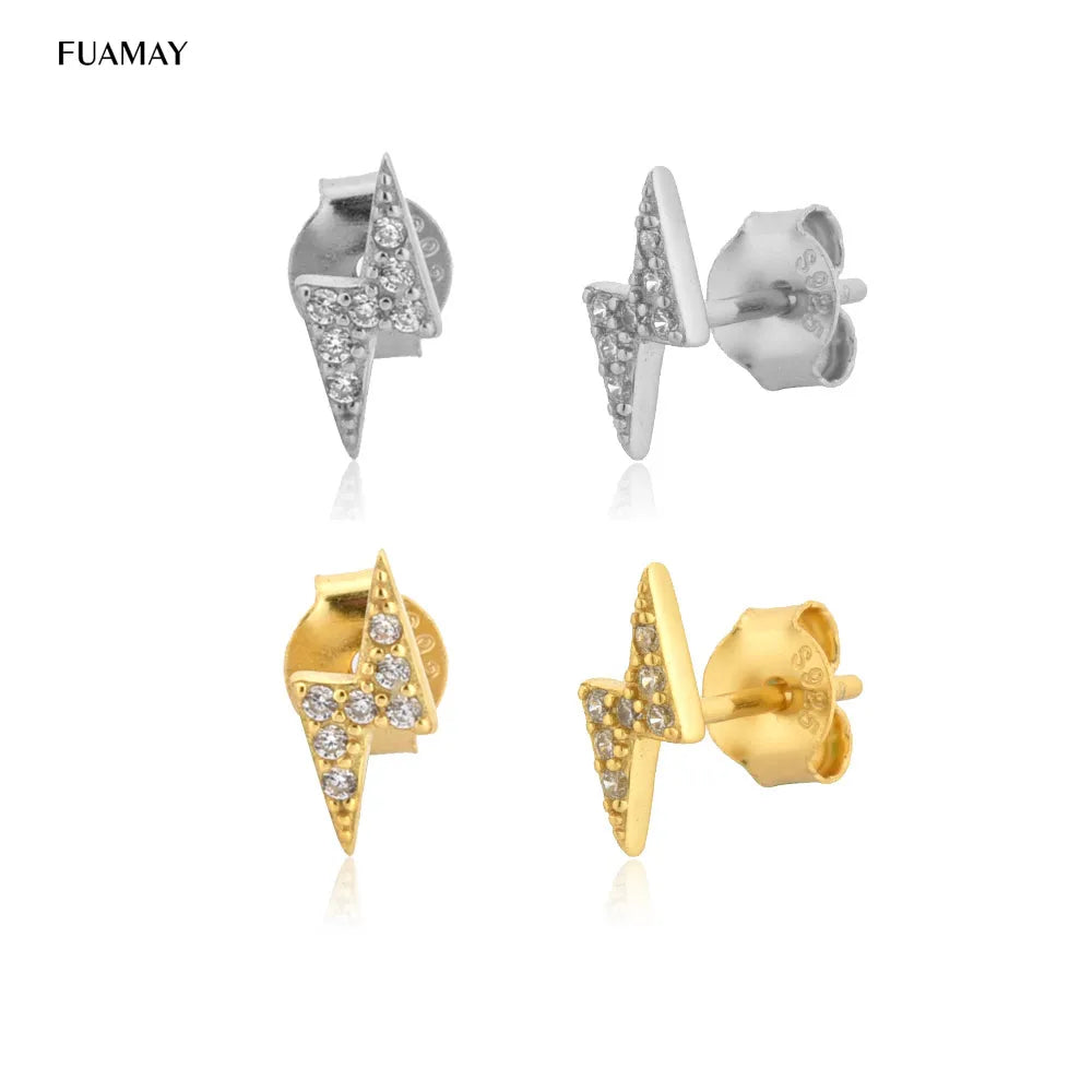 FUAMAY Earings for Women 2020 Jewelry Lightning Bolt Stud Earring CZ Sterling Silver Lightning Earrings