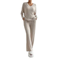 2024 Women's Two-Piece Suit with Elegant Loose V-Neck Vintage Print and Knitted Sleeve Casual Vintage Style Straight Pants