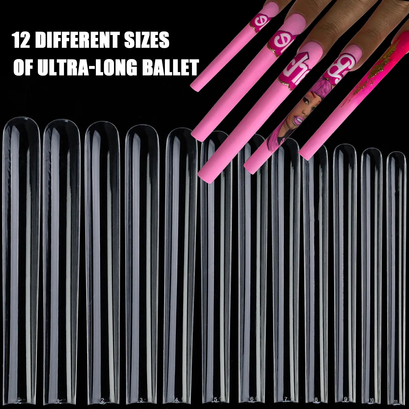 10XL 60pcs Bag Pack of Soft Square Nail Tips Extra Long Straight Abs Nails in 12 Different Sizes Full Cover Clear False Nail