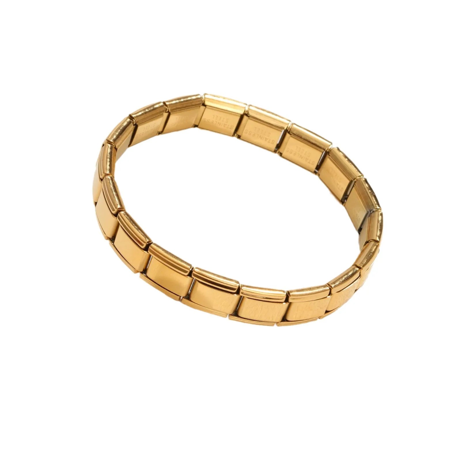 Waterproof 18k Gold Plated Stainless Steel Square Italian Module Elastic Fabric Bracelet Bangle for Men Women