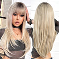 Wholesale Long Straight Wig Blonde Gradient Synthetic Wig High Density Heat Resistant Anti Hot Fiber Durable Matte