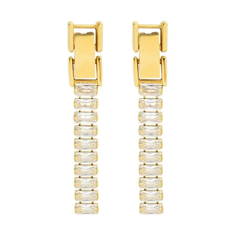 Stainless Steel 18K Gold Plated Detachable Buckle Full Paved Zircon Earrings Titanium Steel Claw Zircon Chain Pendant Earring