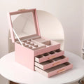 Pink 4 Layers Large Multi-Functional Hot Jewelry Box Woman Travel Display Organizer Portable Jewelry Case