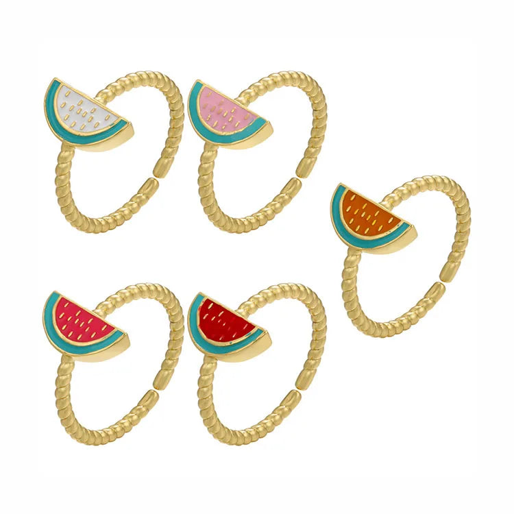 RA1101 Dainty Minimal 18k Gold Plated MultiColor Enamel Colorful Watermelon Fruit Stacking Open Rings for Women Ladies