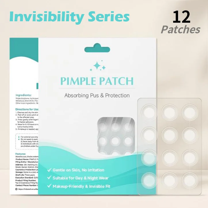 In Stock Hydrocolloid Invisible Acne Spot Cover Pimple Patches Household Use Factory Manufacturer 12 Dots Per Box Easy Use