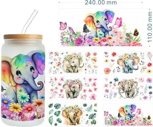 UV for Pack Cotton Cups Valentine's Day Laser Effect Glasses Transfer Stickers Waterproof 16 oz Glass Craft
