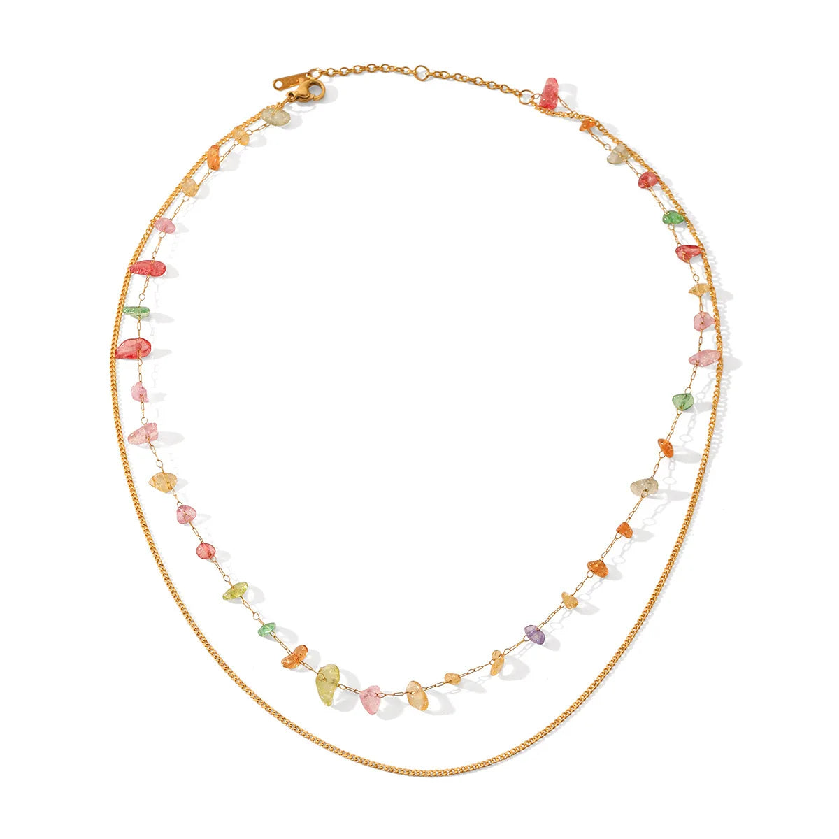 Bohemia Style 18K Gold Plated Stainless Steel Double-layer Chain Accessory and Colorful Stone Pendant Necklace