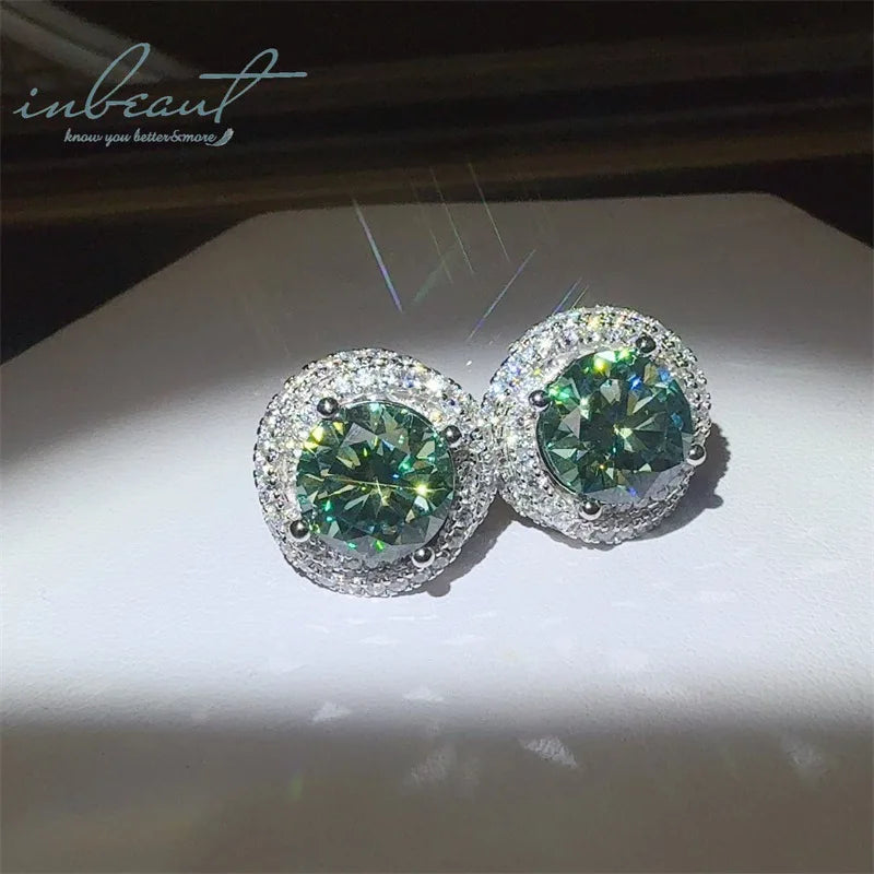Silver 925 Original Total 6 Carat Brilliant Cut Diamond Test Past Green Moissanite Blossom Stud Earrings for Women Fine Jewelry