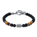 Men's Stylish Personalized Stainless Steel OT Buckle Bracelet Hip-Hop Beaded Accessory Tiger Eye Pearl Stone Fashionable Bangles