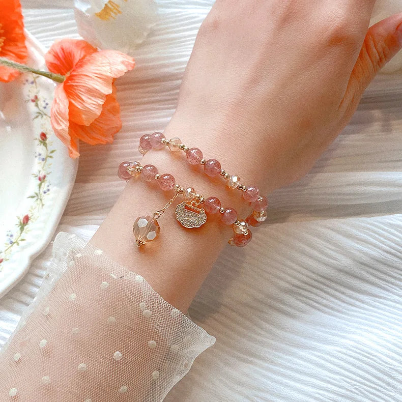Fashion Double Layer Luxury Natural Stone Crystal Bracelet for Women and Student
