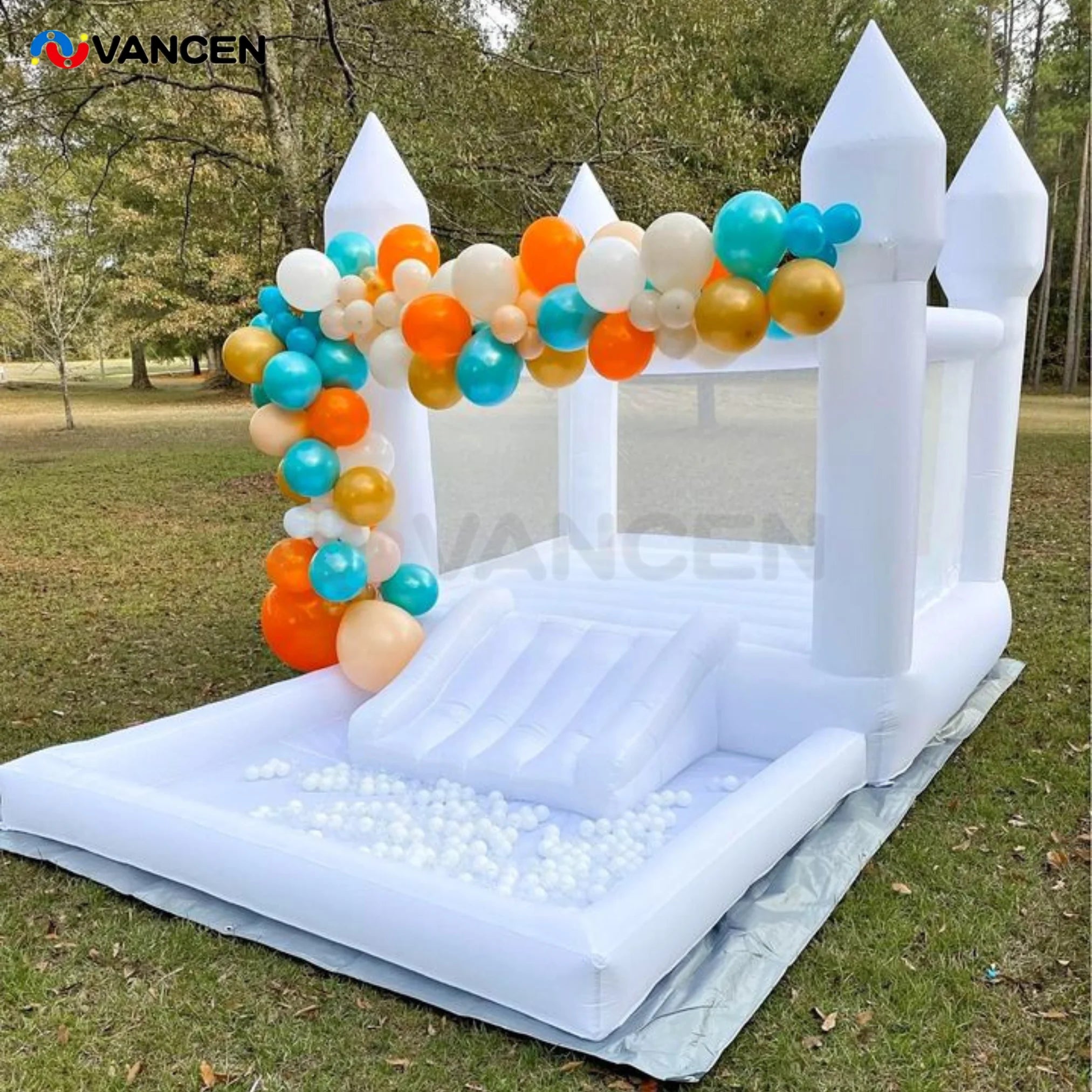 Kids Indoor Outdoor Moonwalk Bouncer Mini 13x8ft Inflatable Bouncy Castle Oxford White Bounce House Jumper for Sale