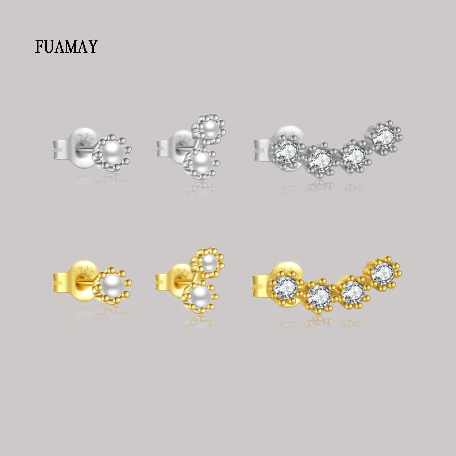 FUAMAY Customized 14K Gold Aretes De Oro 2mm Freshwater Pearl Stud Earrings for Women Mini White Pearl Studs Earrings
