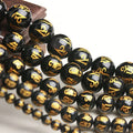 Factory Wholesale Healing Crystal Loose Gemstone Round Bead Gold Fold Natural Stone Black Onyx Agate Six Character Mantra Beads