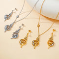 Summer Trendy Stainless Steel Wholesale Beach Jewelry 18K Gold Plated Waterproof Pearl Conch Shell Pendant Earrings Necklace Set