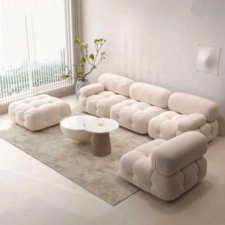 Luxury Living Room Modular Tufted Recliner Boucle Teddy Fabric Sectional Velvet Sofa Bed Customized Color-Mario Bellini Design
