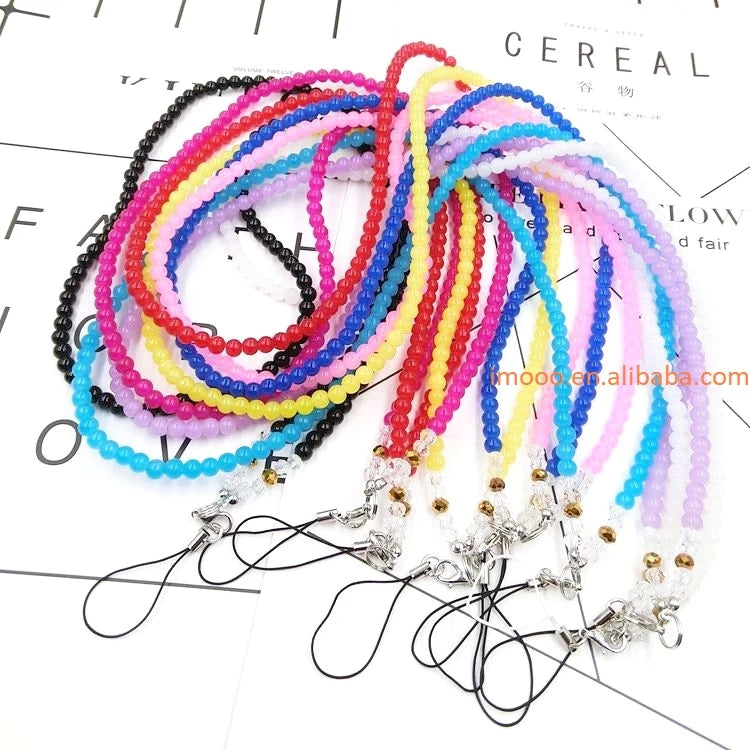 Factory Price Pearls Phone Lanyard Long Neck Strap Key Rings Keychain Holder Necklace for Mobile Phone Accessories