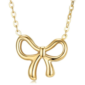 Dainty Gold Bow Chain Necklace Waterproof Not Fade Stainless Steel Bowknot Necklace Bow Tie Jewelry Gift for Women Girls