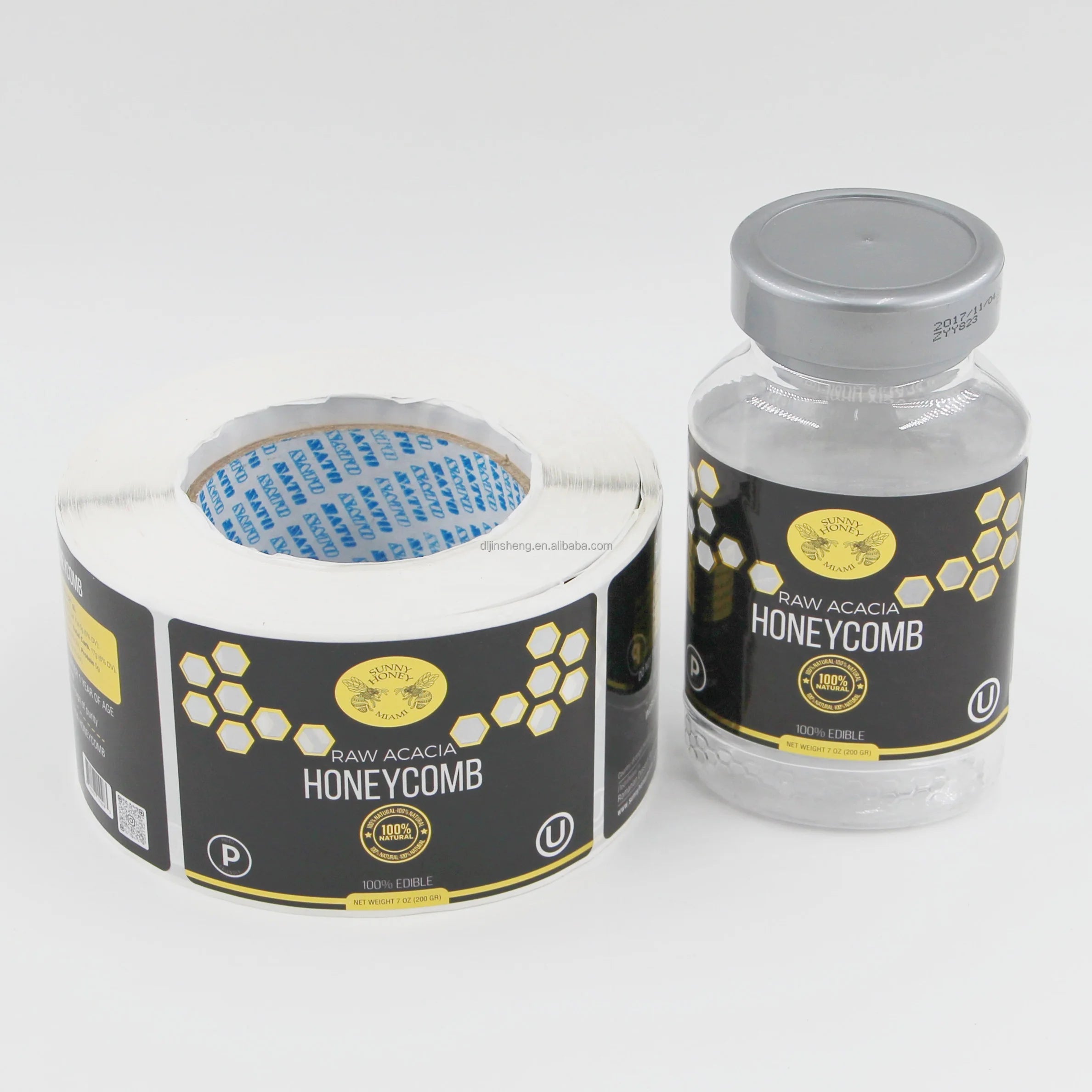 Customize Stickers Spice Bottle Label Waterproof Coated Paper Cold Stamping Labels Vinyl  PP Sticker Honey Jar Label in Rolls