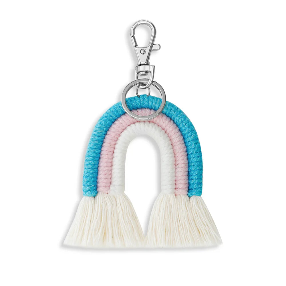 Hot Selling Handmade Tassel Rainbow Keychain Keychain Mujer Weaving Rainbow Macrame Keychain