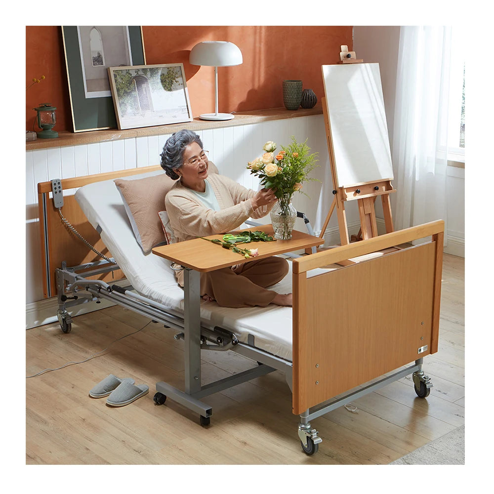 Electric Wooden Hospital Bed Electric Nursing Beds for Home Care 3 Function Home Care Bed for the Elderly