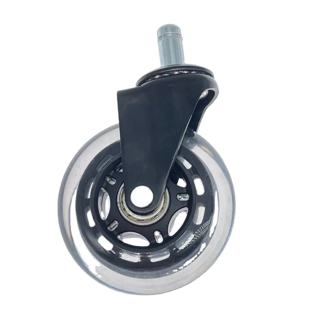 3 Inch Light Duty Black PU Electrophoretic Transparent Castor Swivel Furniture Office Chair Noiseless Caster Wheels
