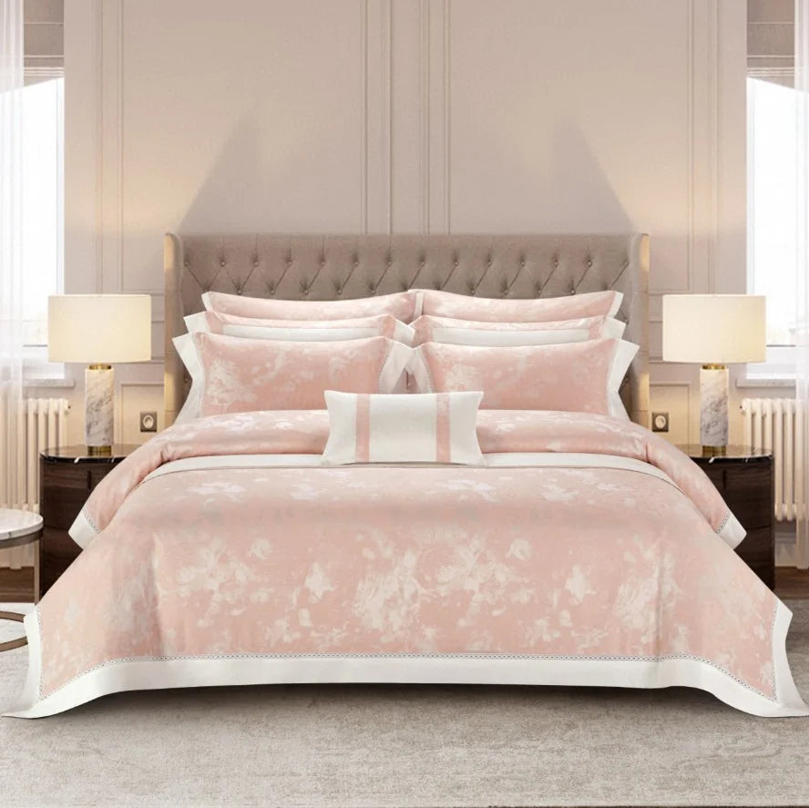 Luxury pink Pillowcase Lyocell Cotton Yarn Dyed Jacquard Comforter Duvet Cover Bed Sheet Bedding Set Wholesaler
