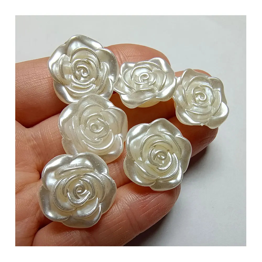 Acrylic  White Pearl Sewing Buttons Rose Flowers Resin Nail Art Rhinestone D I Y Jewelry Earring Decor Loose Beads