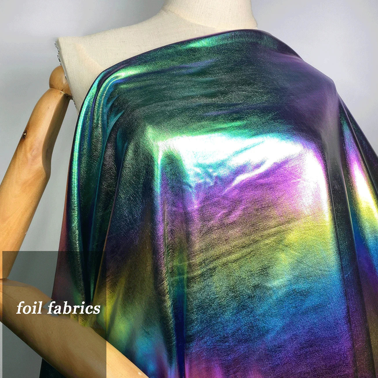 Factory Supply Bright Polyester Metallic Colorful Jacket Fantasy Shiny Foil Fabrics Spandex Garment Lace Fabrics for Women Dress