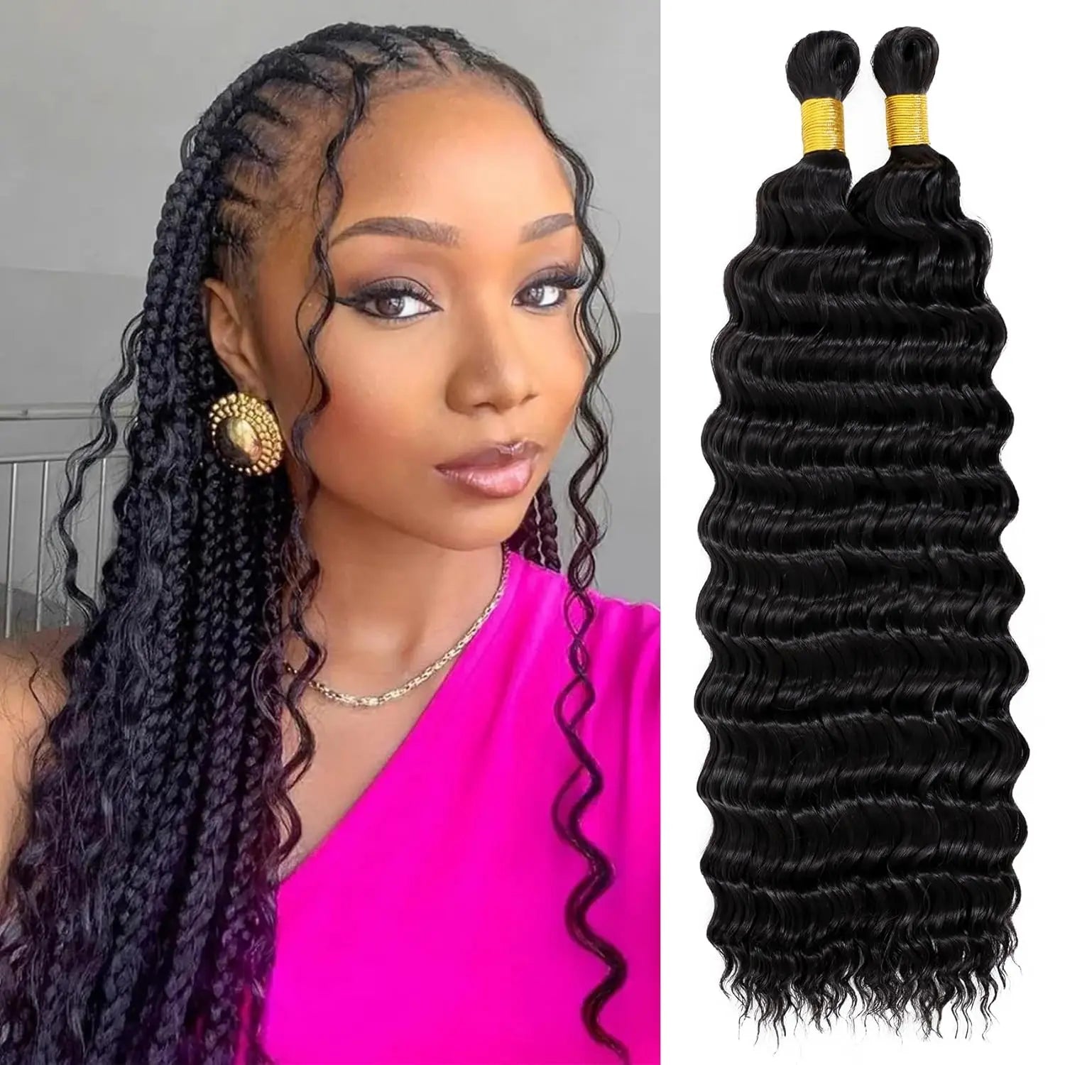 Wholesale 100g Long Curly Braiding Hair 18 Inch Deep Wave Braiding Hair for Black Women Deep Wave Human Hair for Boho Braids