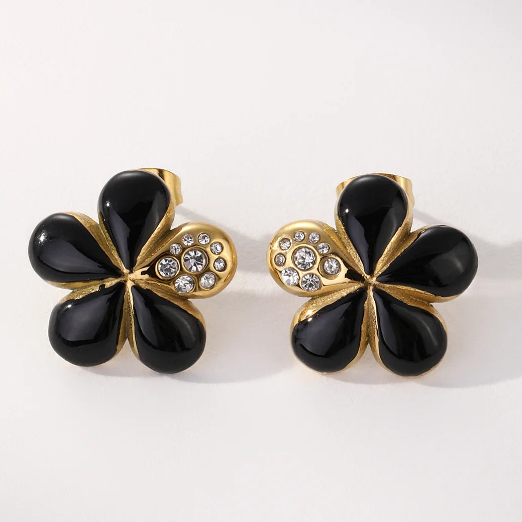 Waterproof Luxury Petal Shape Zircon Pvd Gold Plated 18K Non Tarnish Hoop Fine Fashion Jewelry Earrings for Women