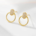 Aretes De Moda Simple Fashion 925 Sterling Silver Gold Plated Geometric Circle Pave Fine Cz Stud Earrings for Women