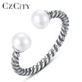 CZCITY Real Original Sterling Silver 925 Woman Trending Black Geometric Fresh Water Pearl Ring