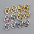 Fine Jewelry 925 Silver Minimalist Earrings Black Green Blue White Red Multiple Colour square Diamond Hoop Earrings Women