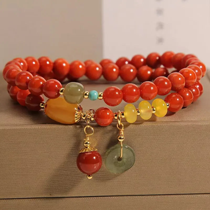 Chinese New Style Red Agate Double-Circle for Bracelet for Women Luckful Safe Buckle Niche Fashionable Fashion Beaded Bracelets MegaBDM