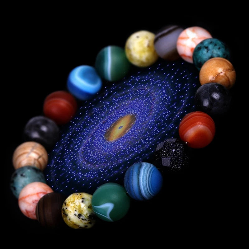 Fashion Stretch Real Genuine Natural Stone Beads Universe Solar System Galaxy Planets Bracelet Jewelry