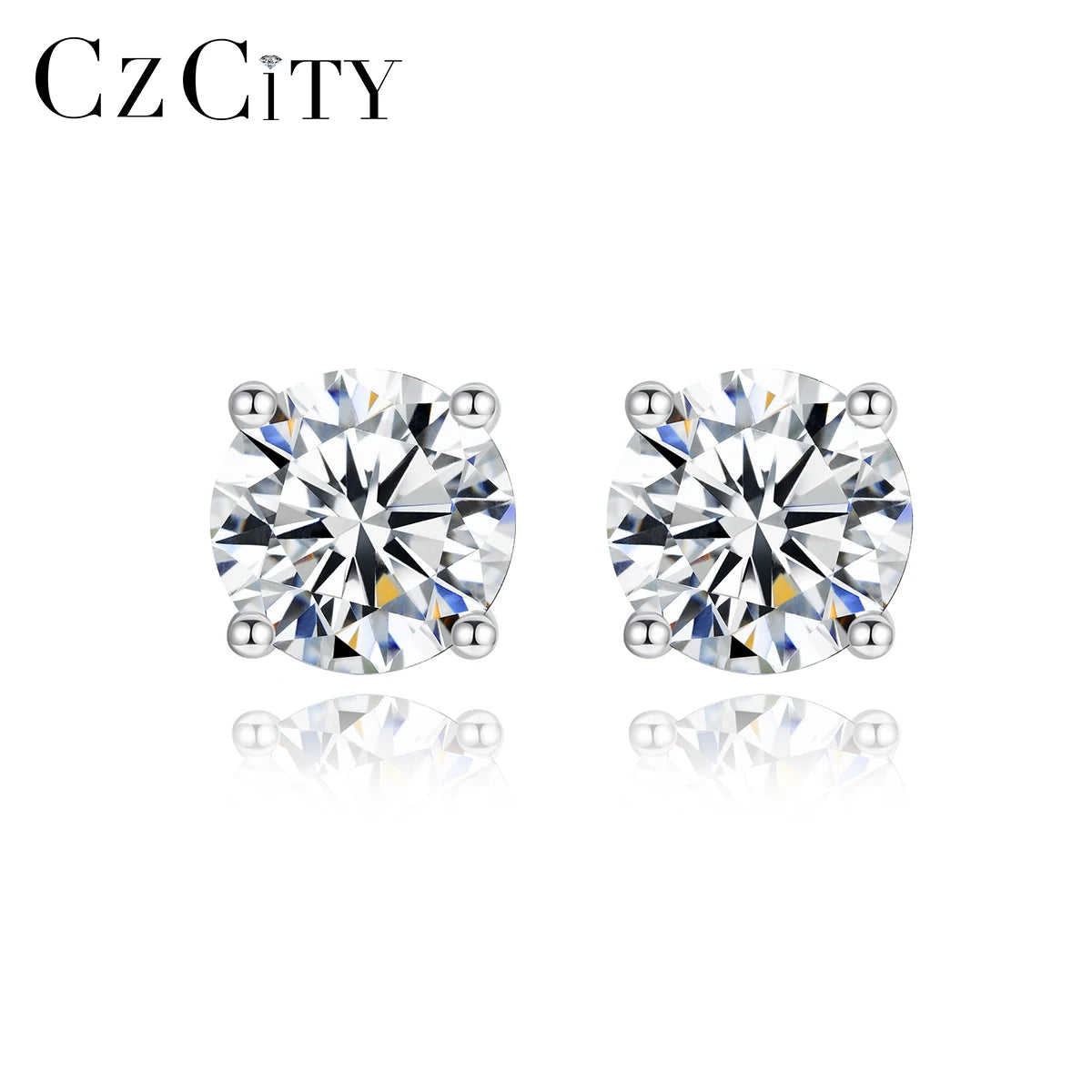 CZCITY Moissanite One Carat Per Pair Silver Earring Stud Women Jewelry 925 Sterling Silver Earring Stud for Women