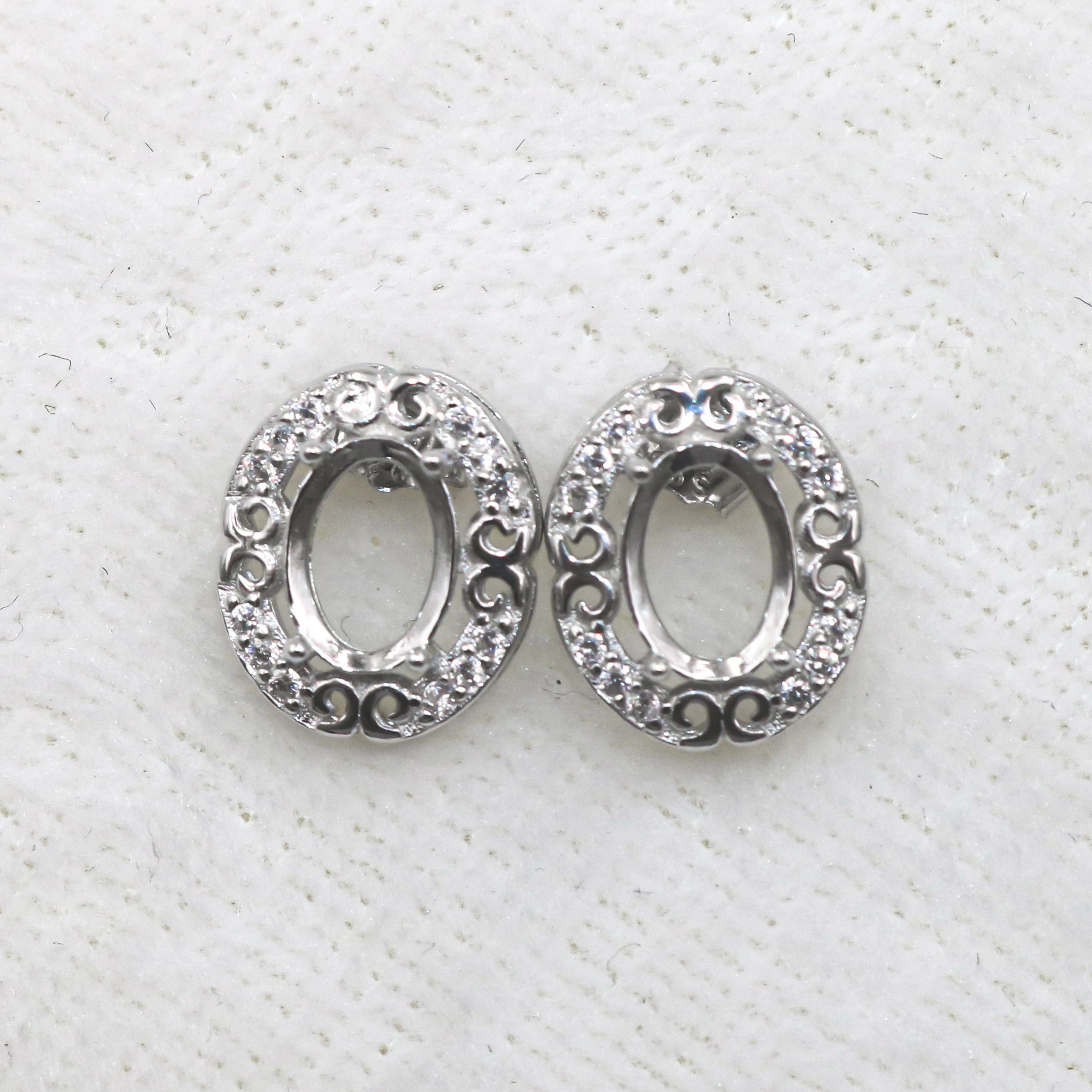 Sterling Silver 5*7mm Semi Mount Stud Earrings Empty Support Blank Claws Setting S925 Base Without Center Stone for DIY Inlay