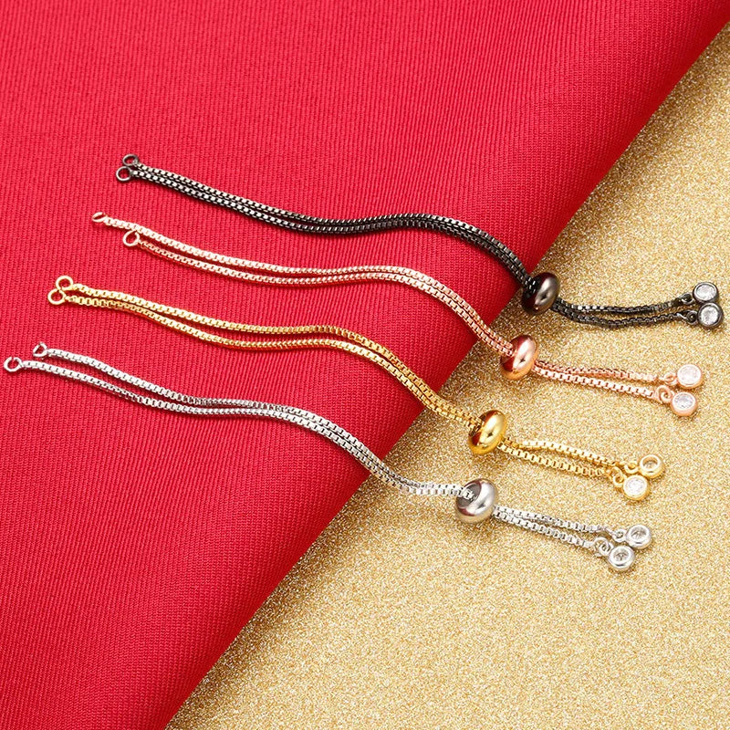 HOVANCI Clear CZ Link Sliding Adjustable Bracelet Chains Cubic Zirconia Bracelet Making Box Chain with Slider Clasp
