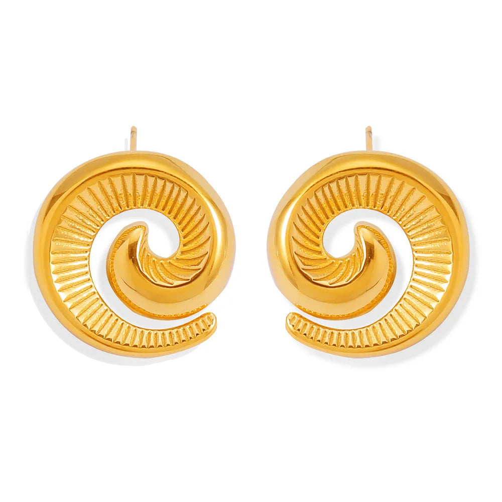 Personalized 18K Gold Plated Conch Geometric Jewelry Hypoallergenic Stainless Steel Spiral Irregular Stud Earrings