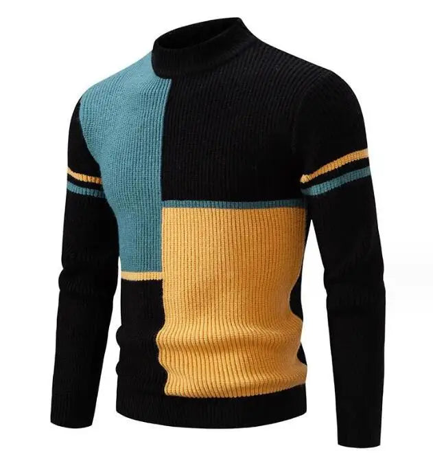 Custom Design Men's Sweater Patchwork Knitwear Men Crewneck Pullover Knit Jumpers Winter Men Knitted Sweater