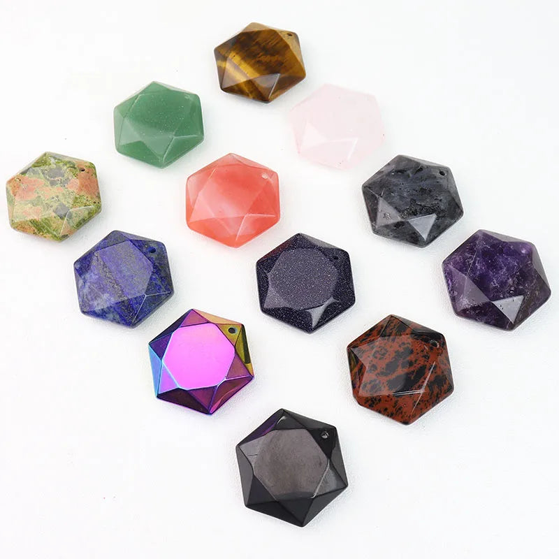 Wholesale Carved Hexagon Shape Stone Pendant Healing Crystal Star of David Charms Pendants for Jewelry Making