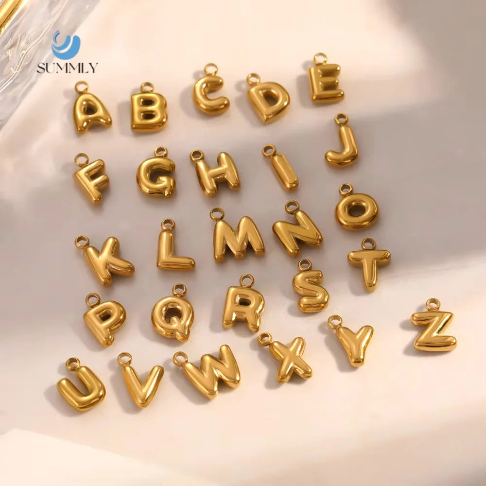 SUMMLY Trend Vintage Simple 18K Gold Plated Stainless Steel Waterproof Mini Letter Charms Fashion Jewelry Accessories