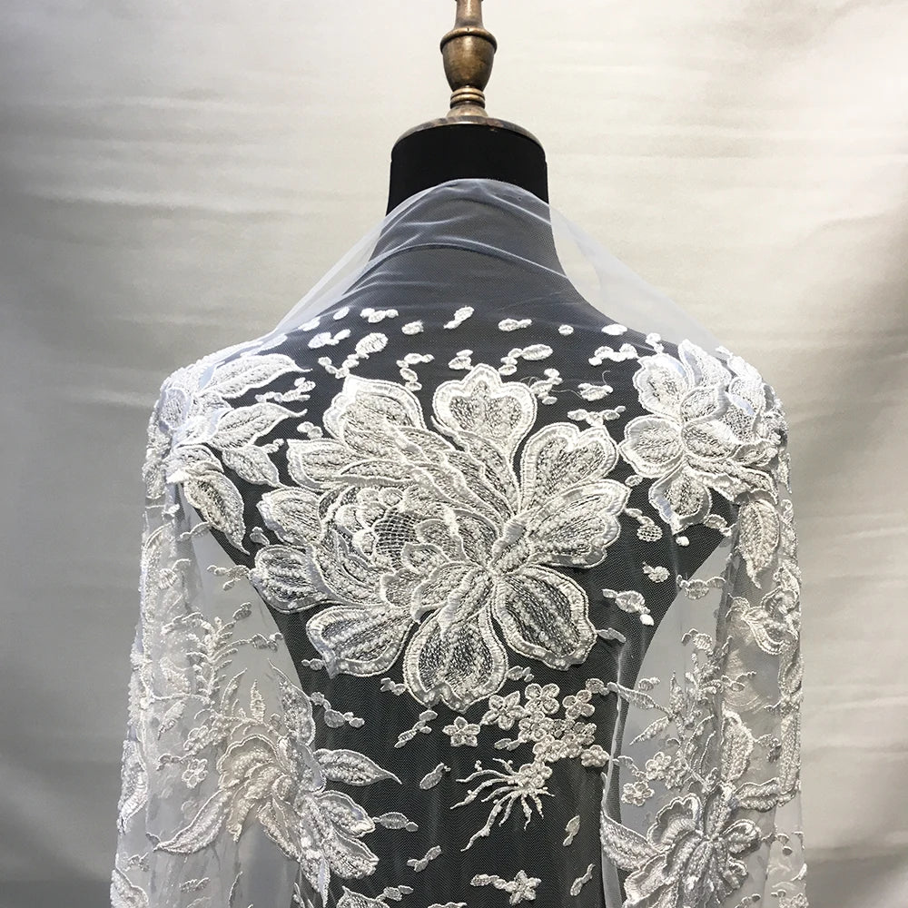 Oem Wholesale Price White Lace Fabric Embroidery Latest African Beaded Lace Fabric for Party Wedding Dress