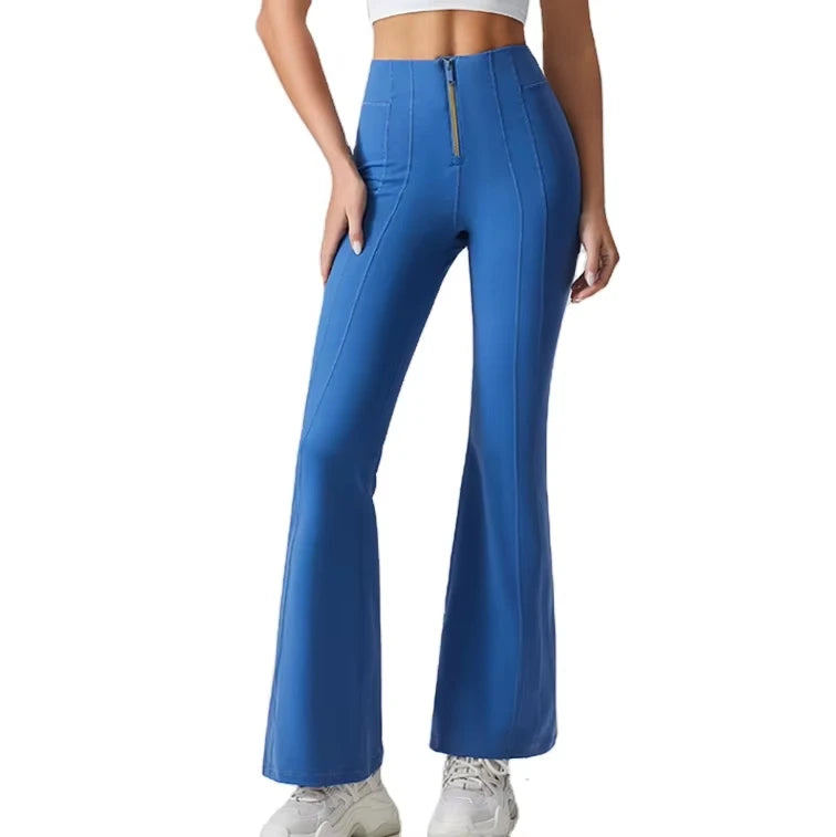 MAYYOUNG Zipper Yoga Pants High-Waist Breathable Slimming Wide-Leg Design XS XXL Plus Sports Wear Workout with Solid Print