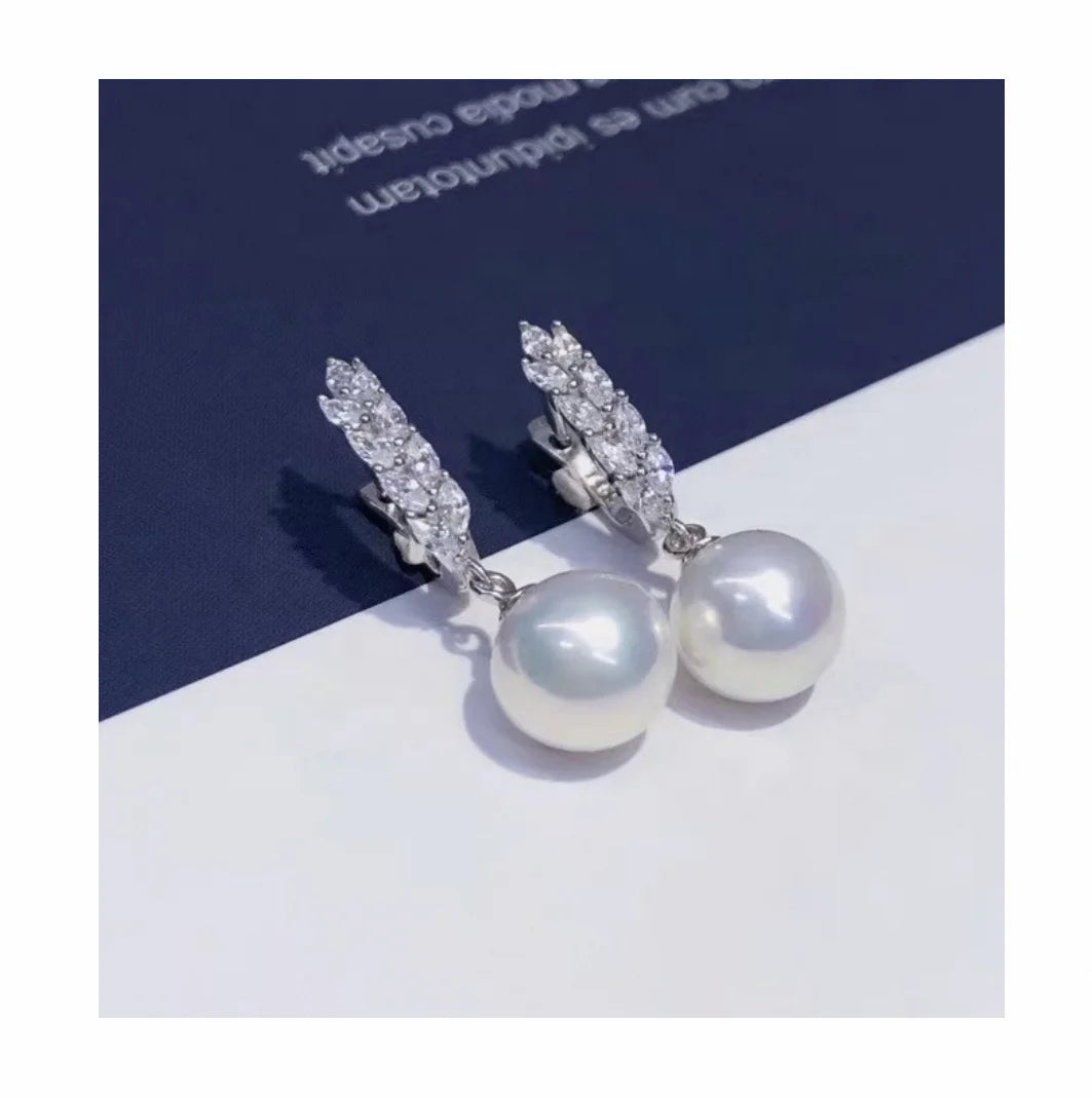 E1228 8-9mm DIY Natural Freshwater Pearl Charm Earrings Mounting Accessory 925 Sterling Silver Gold Plated  Jewelry for Women